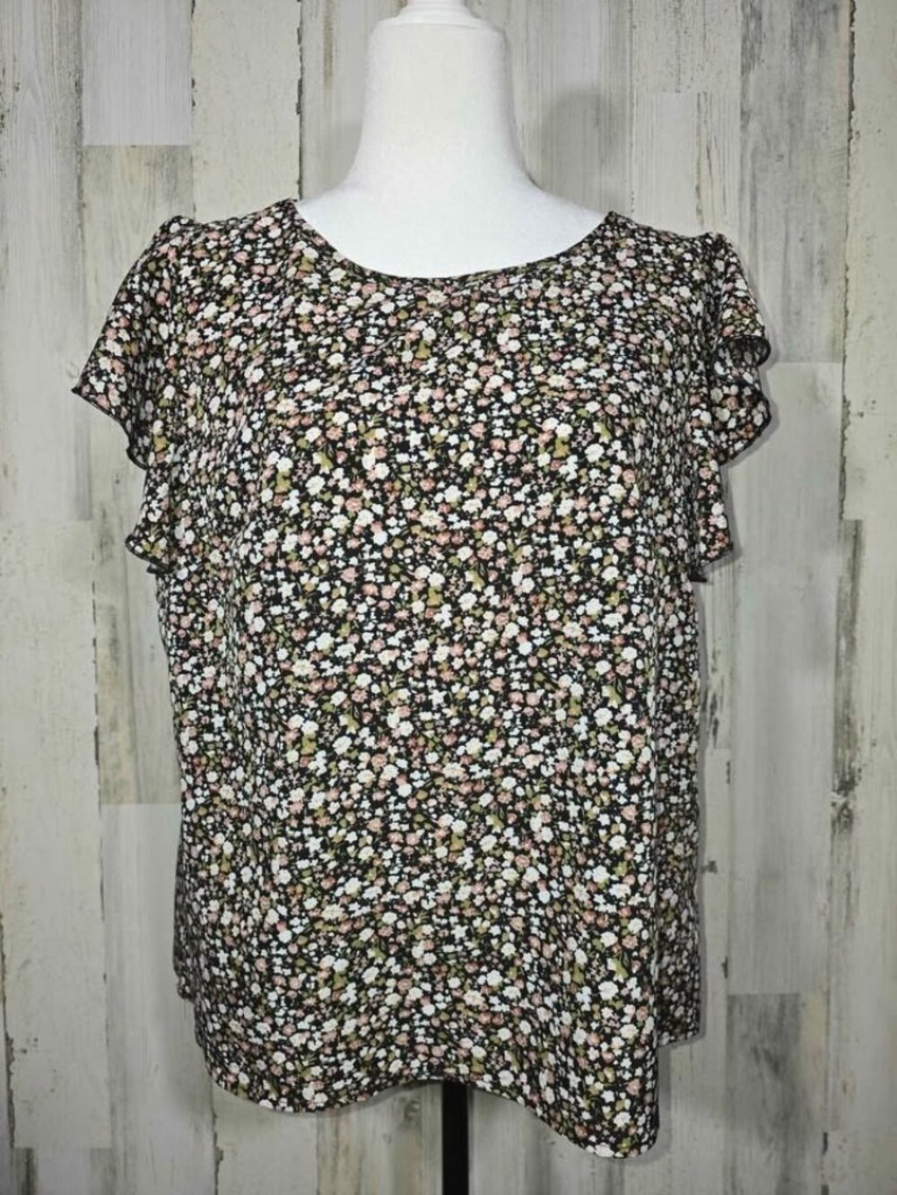 SHEIN Black Floral Short Sleeve Blouse Shirt Top Sz XL C